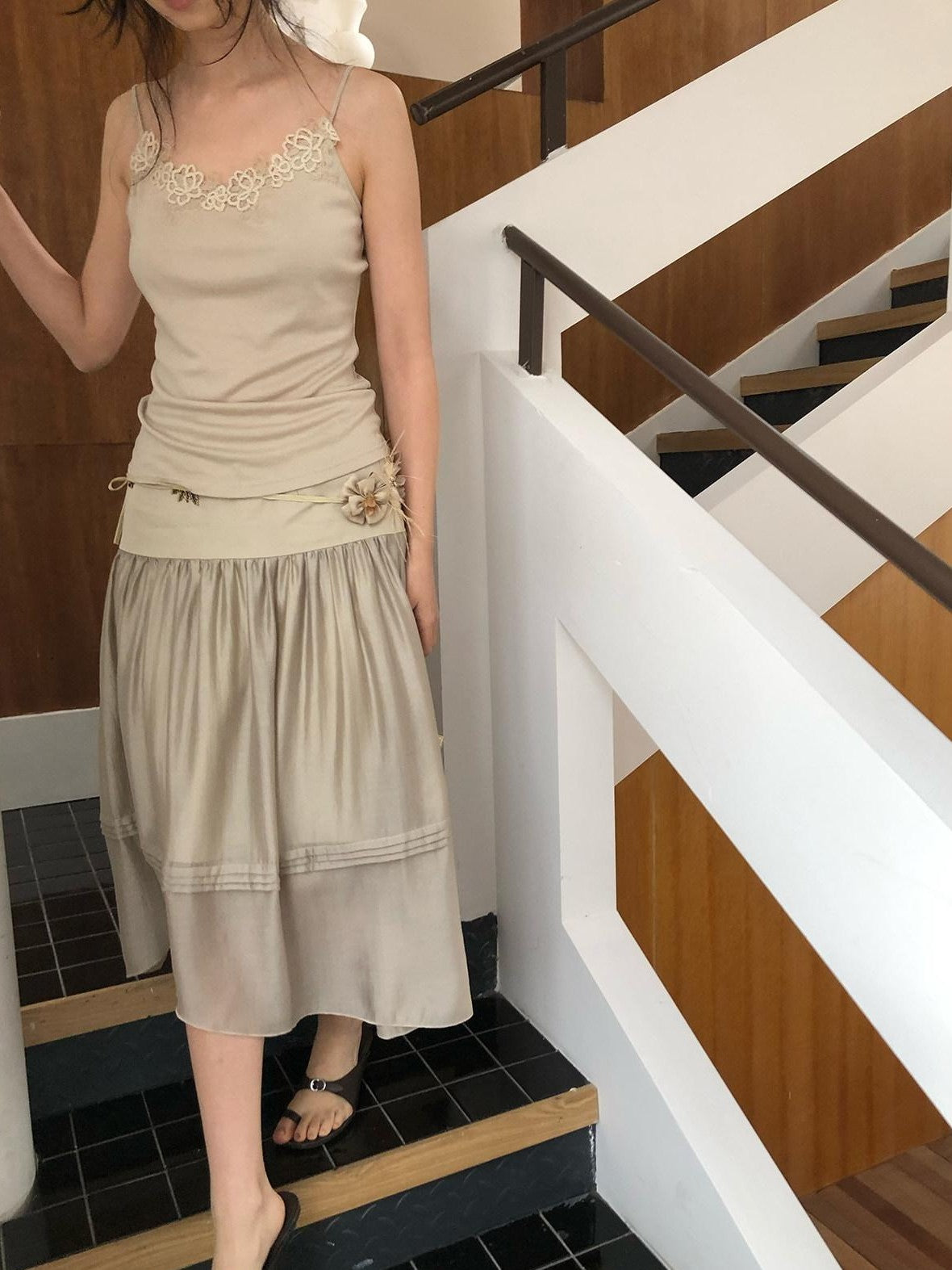 Dorydory Sage Green Beaded Ruched Embroidered Women&