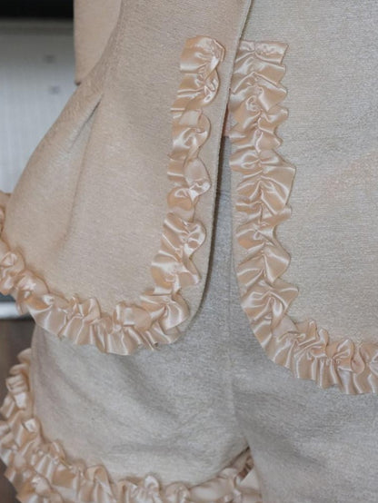 Dorydory Silver Pearl Satin Lace Cinched Waist Small Round Collar Women&