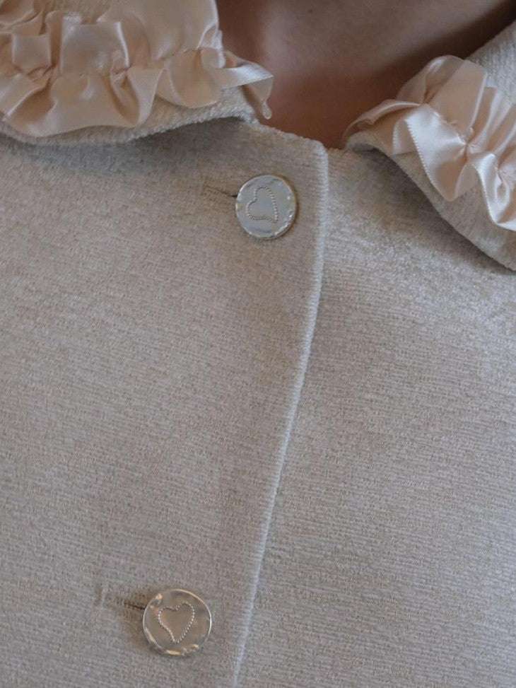 Dorydory Silver Pearl Satin Lace Cinched Waist Small Round Collar Women&
