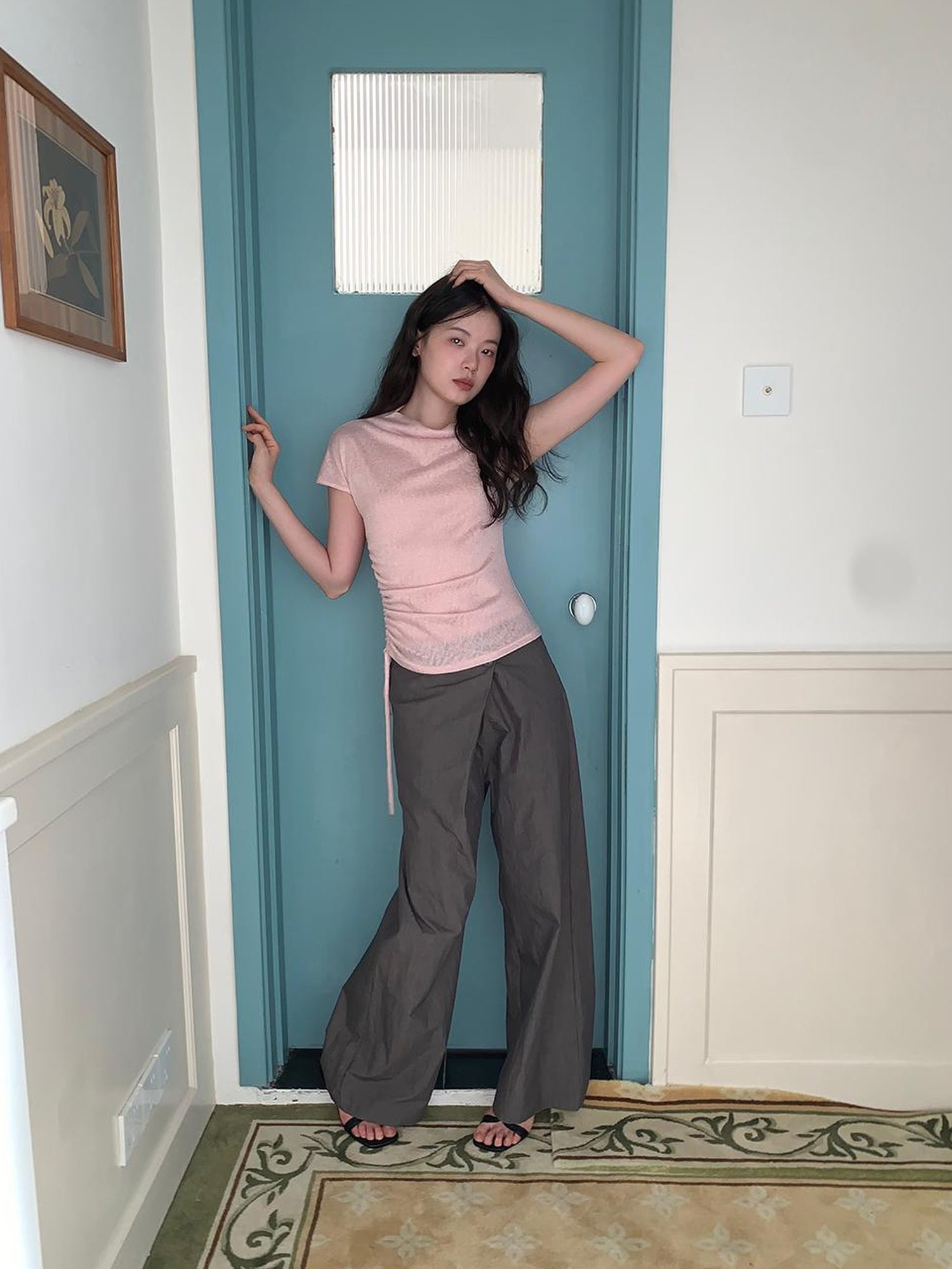 Dorydory Slant Placket Wide Leg Paper Touch Trousers