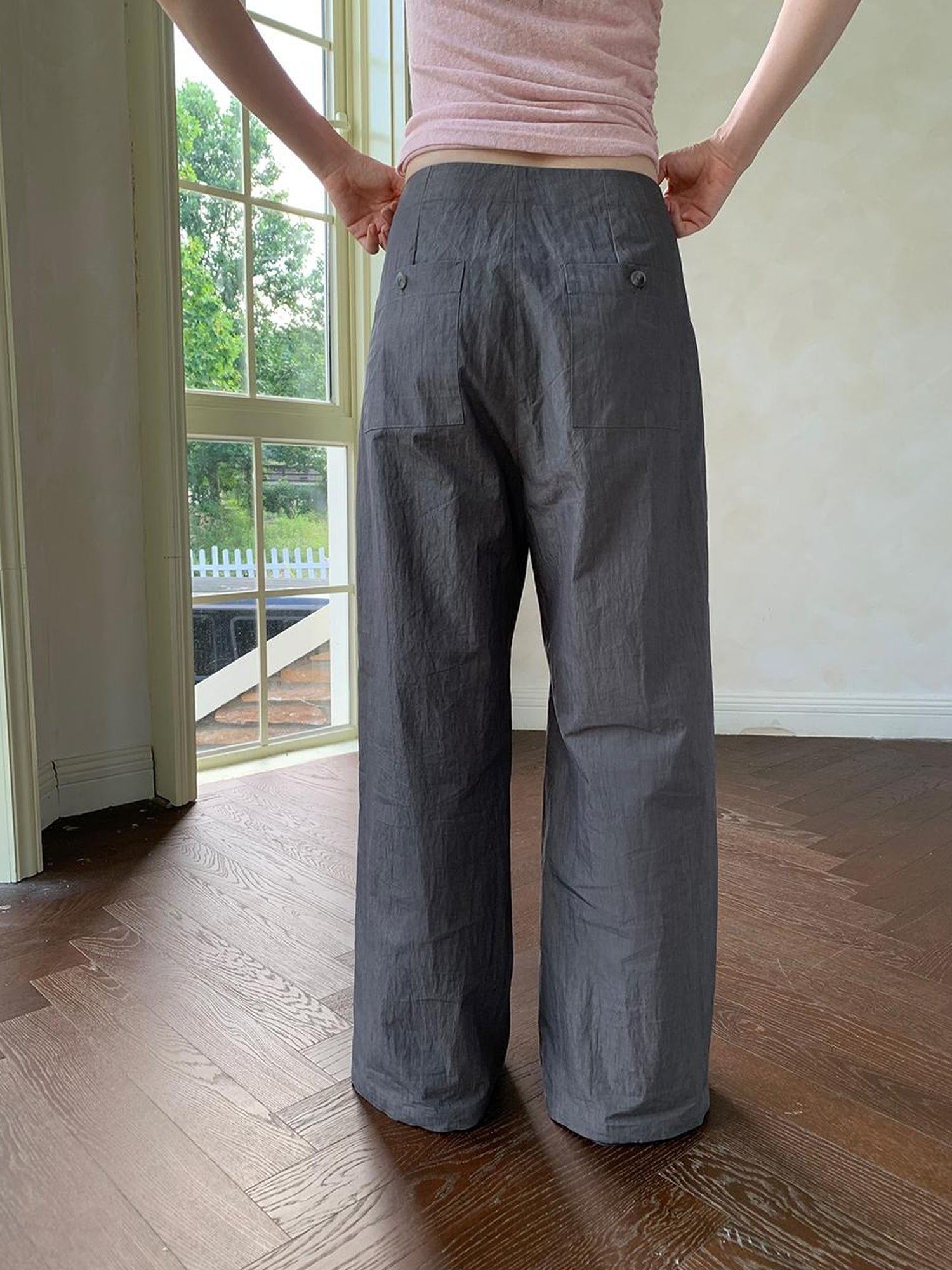 Dorydory Slant Placket Wide Leg Paper Touch Trousers
