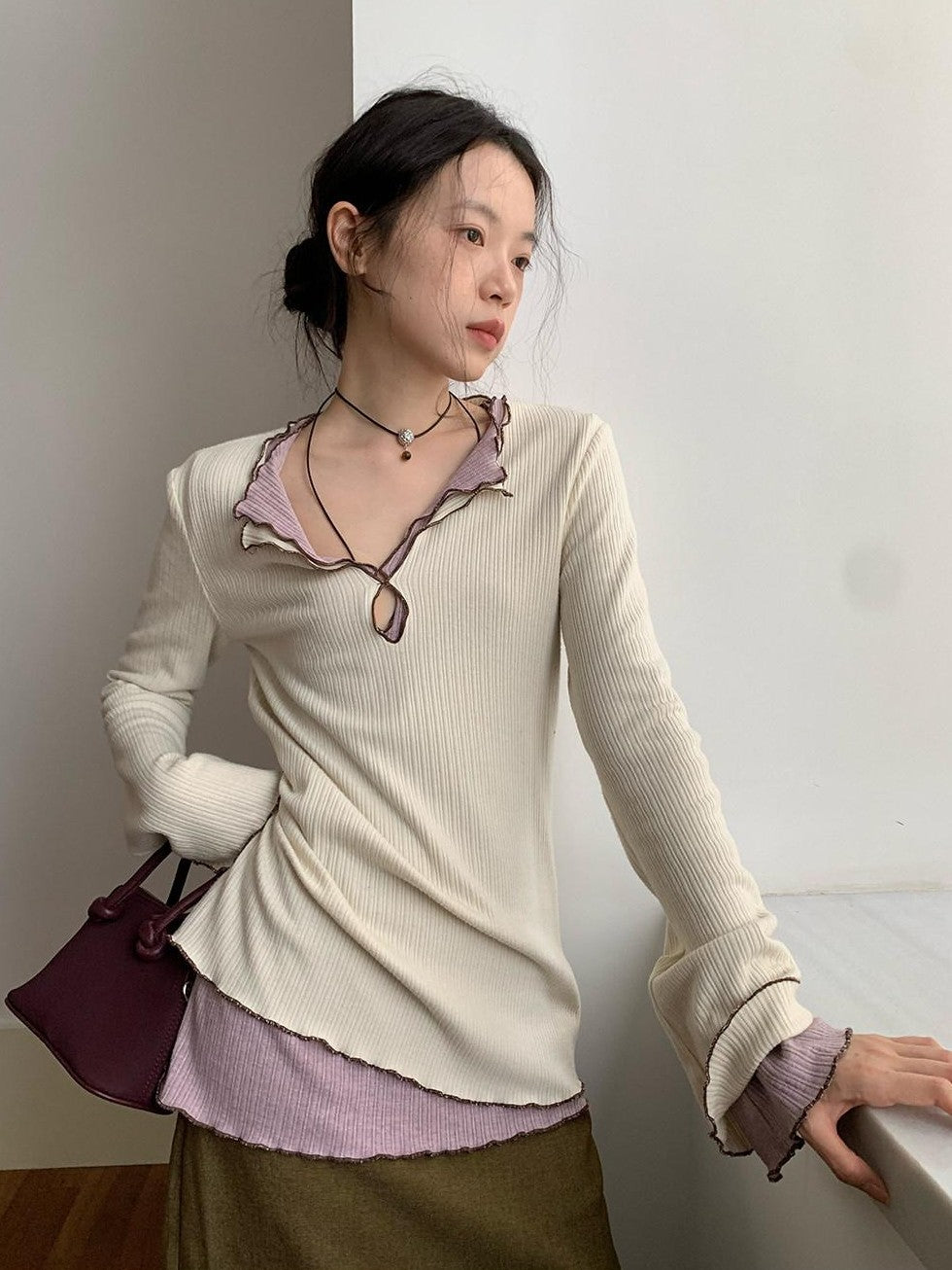 Dorydory Slimming Contrast Trim Colorblock Knit Women&