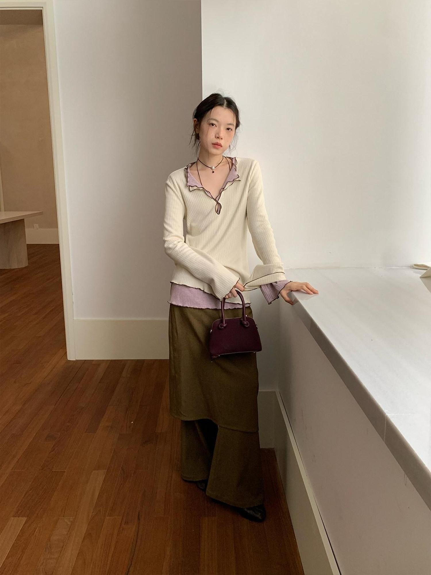 Dorydory Slimming Contrast Trim Colorblock Knit Women&