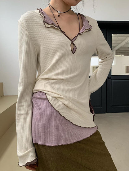 Dorydory Slimming Contrast Trim Colorblock Knit Women&