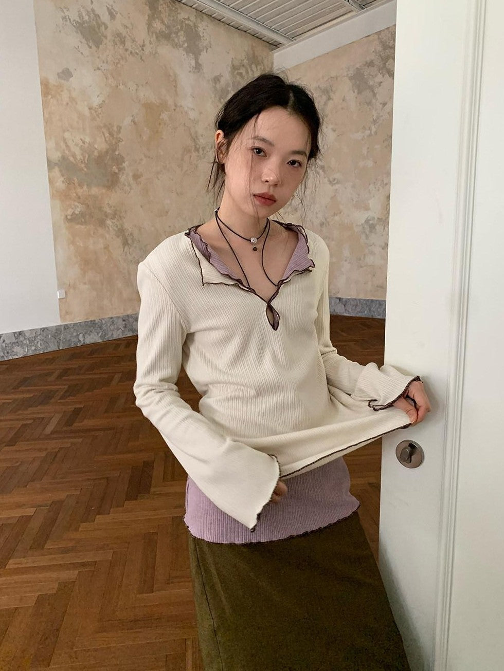Dorydory Slimming Contrast Trim Colorblock Knit Women&