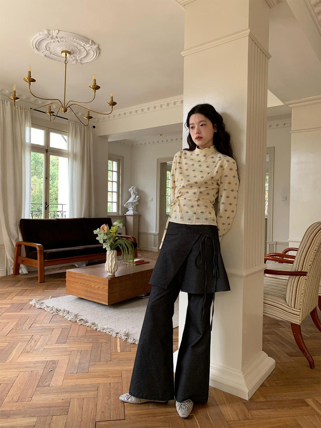 Dorydory Stretch Flared Trousers With Tie Waist