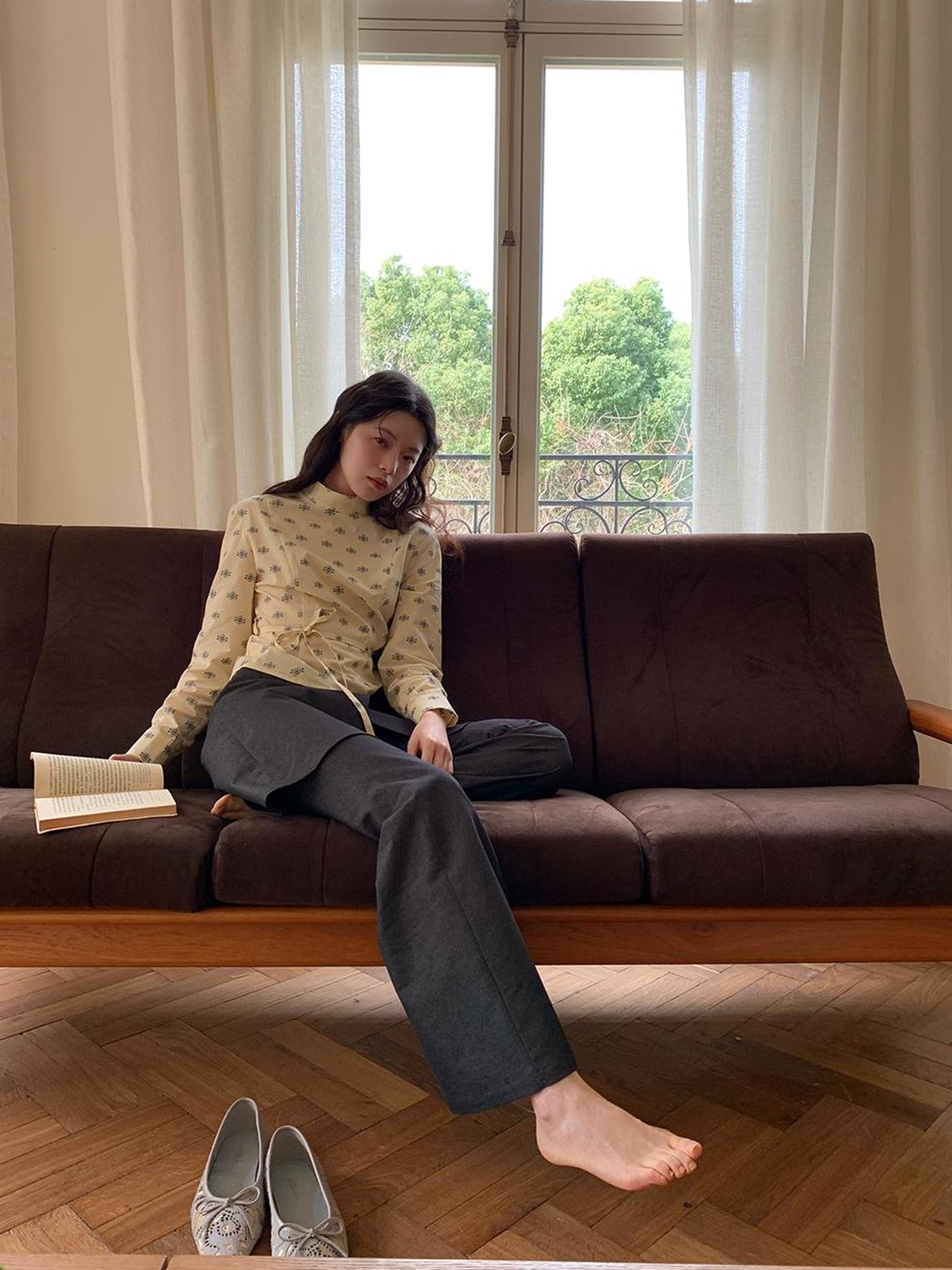 Dorydory Stretch Flared Trousers With Tie Waist