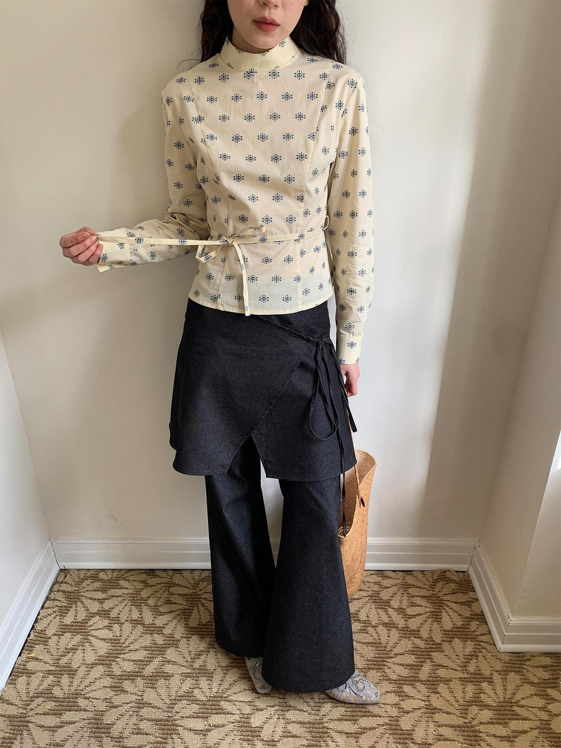 Dorydory Stretch Flared Trousers With Tie Waist