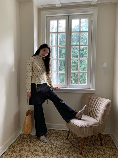 Dorydory Stretch Flared Trousers With Tie Waist
