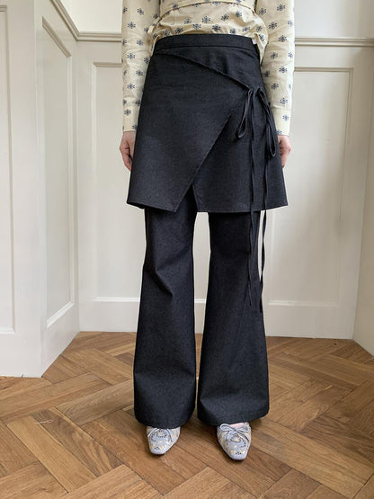 Dorydory Stretch Flared Trousers With Tie Waist