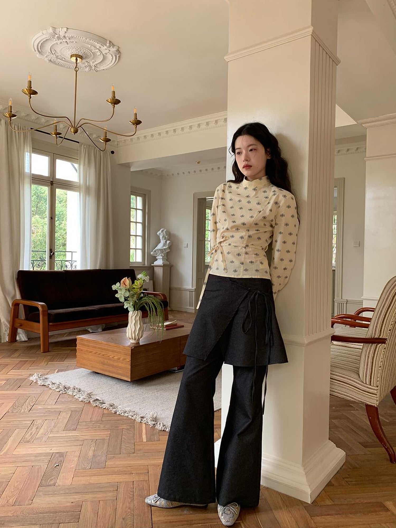 Dorydory Stretch Flared Trousers With Tie Waist