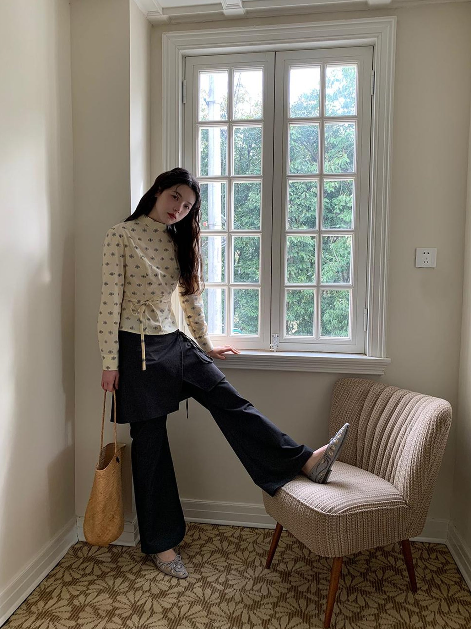 Dorydory Stretch Flared Trousers With Tie Waist