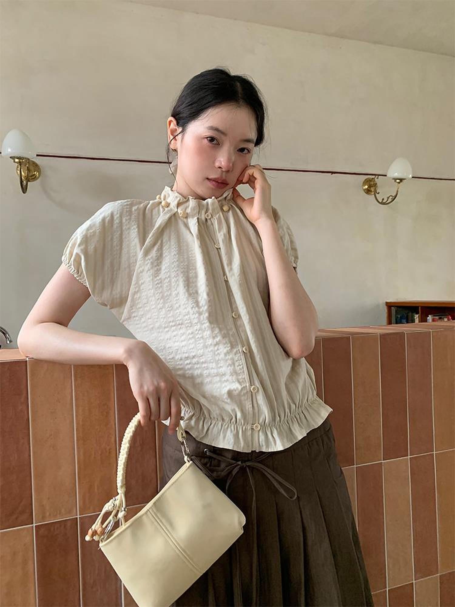 Dorydory Striped Floral Bloom Short Sleeve Blouse