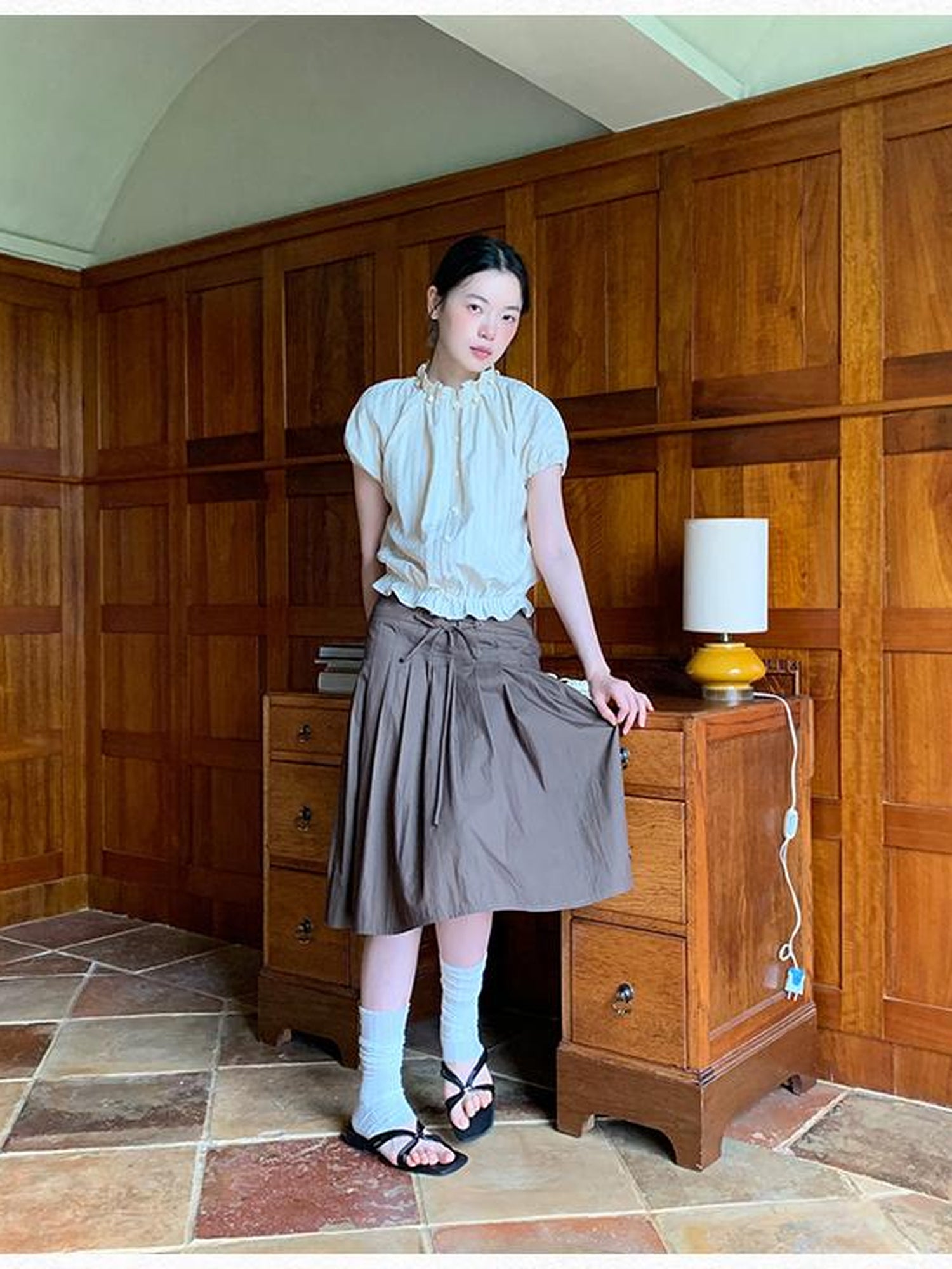 Dorydory Striped Floral Bloom Short Sleeve Blouse