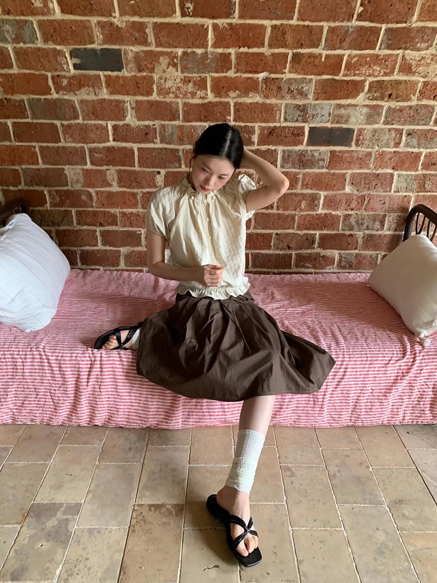 Striped Floral Bloom Short Sleeve Blouse