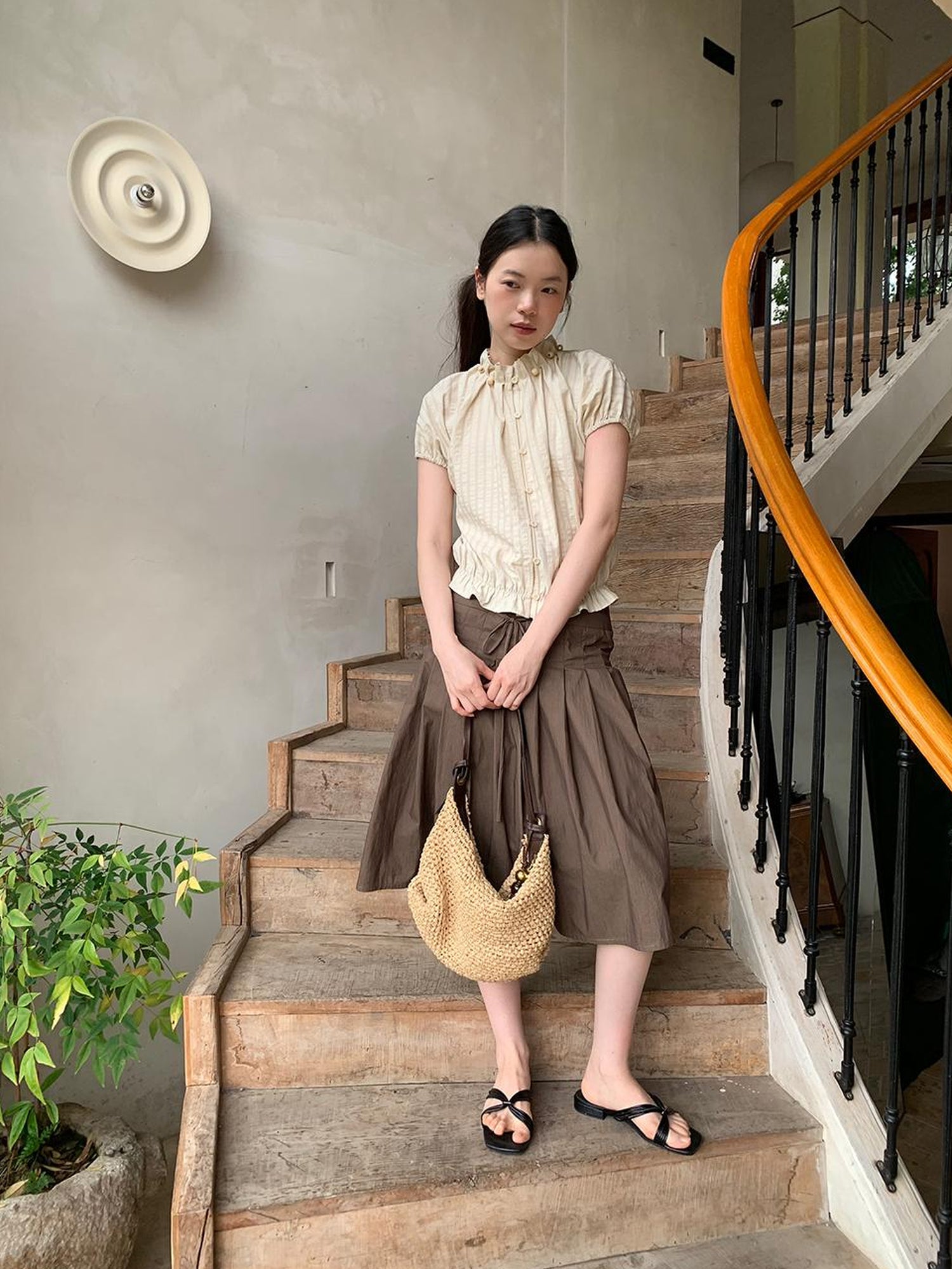 Dorydory Striped Floral Bloom Short Sleeve Blouse