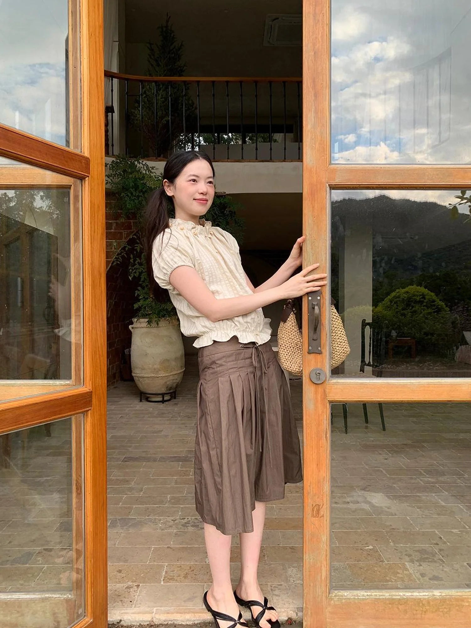 Striped Floral Bloom Short Sleeve Blouse