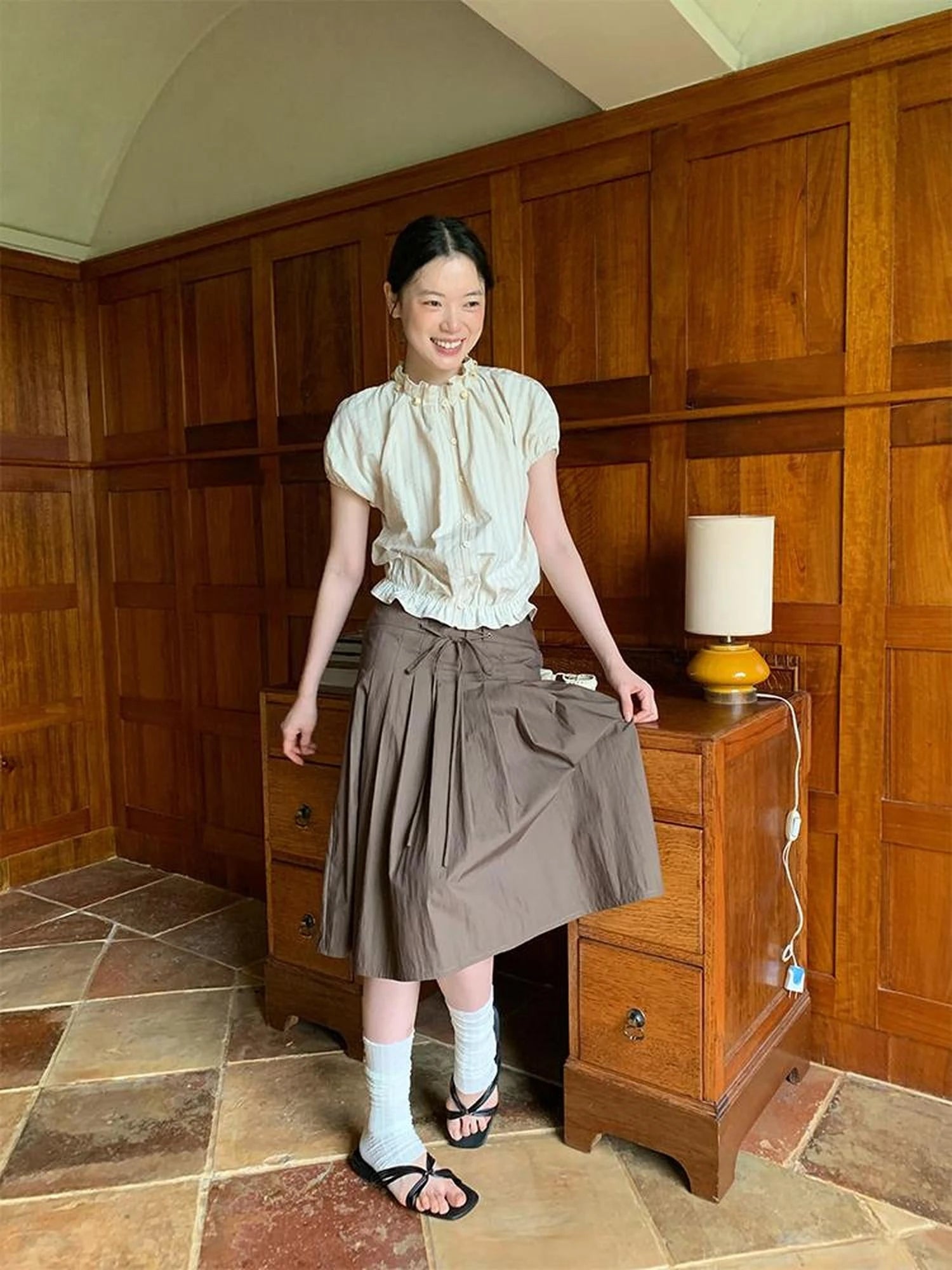 Striped Floral Bloom Short Sleeve Blouse