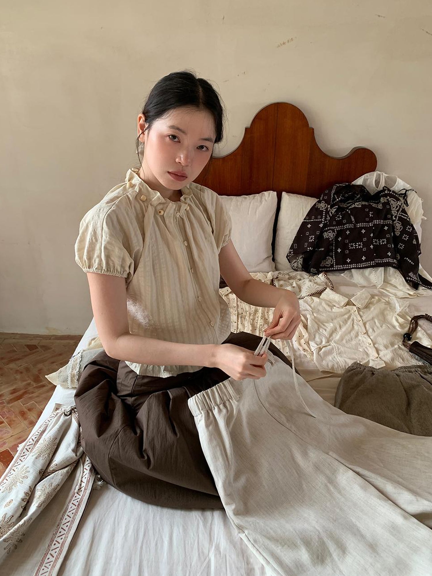 Dorydory Striped Floral Bloom Short Sleeve Blouse