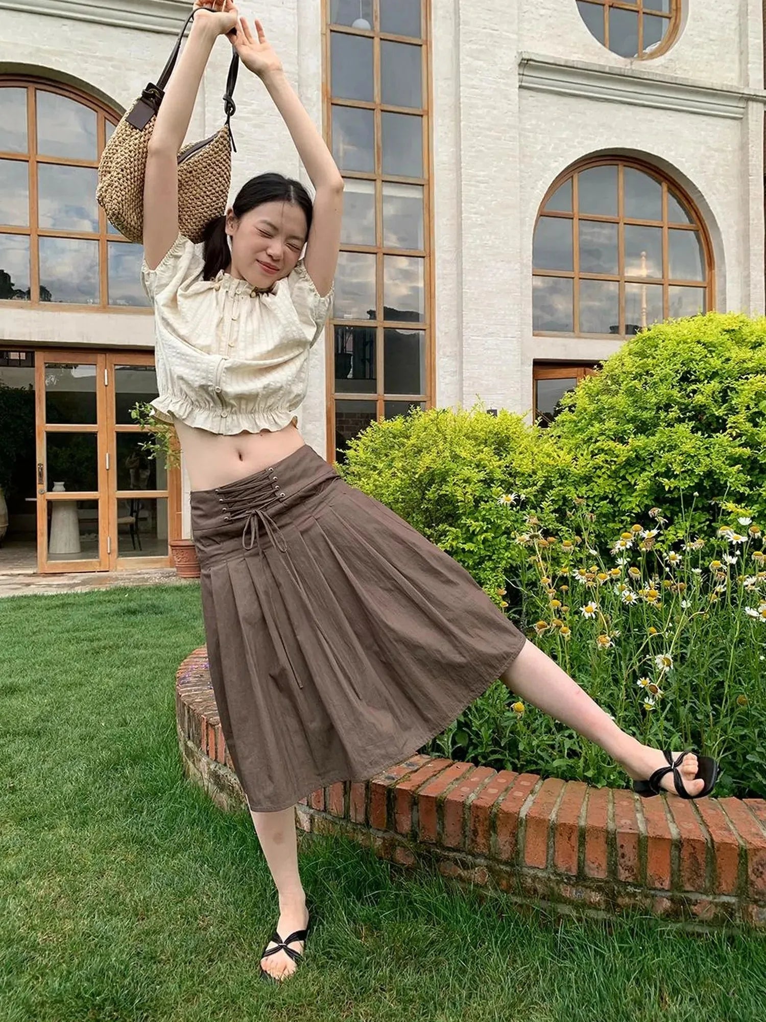 Striped Floral Bloom Short Sleeve Blouse