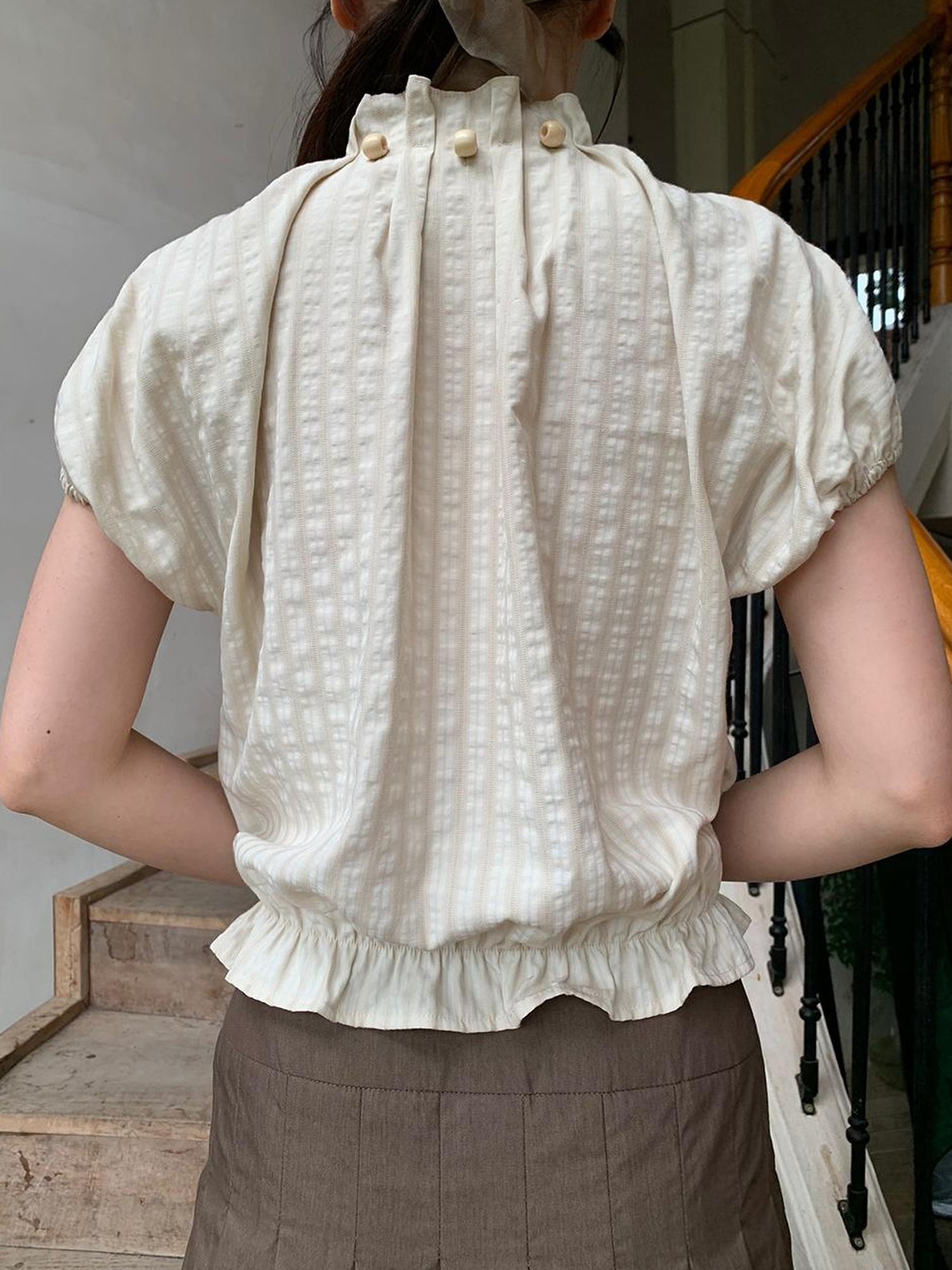 Dorydory Striped Floral Bloom Short Sleeve Blouse