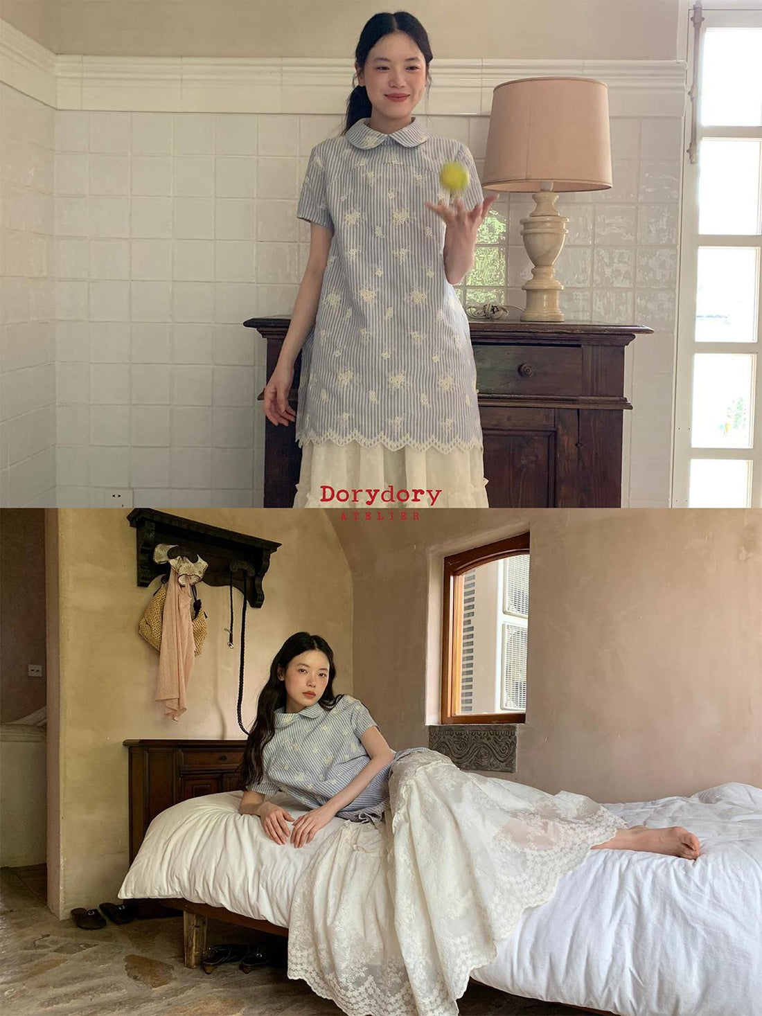 Dorydory Striped Jacquette Cheongsam V-neck Dress