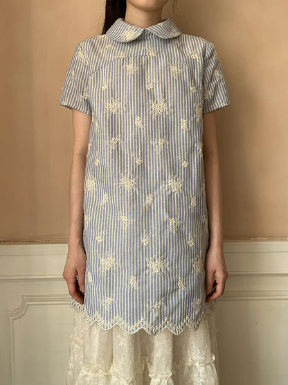 Dorydory Striped Jacquette Cheongsam V-neck Dress