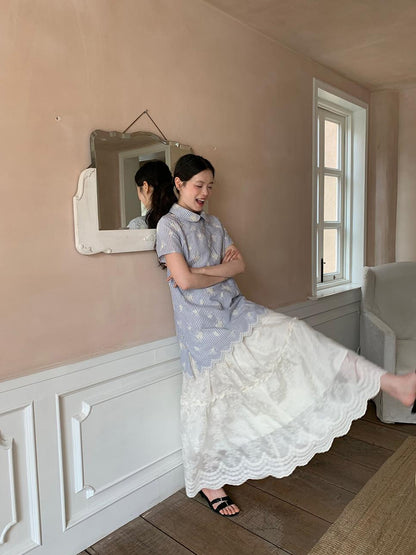 Dorydory Striped Jacquette Cheongsam V-neck Dress