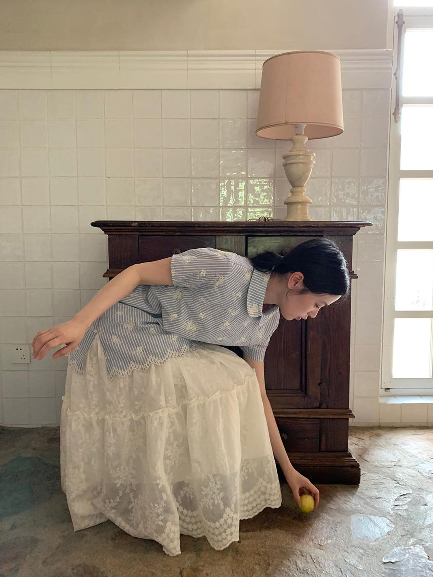 Dorydory Striped Jacquette Cheongsam V-neck Dress