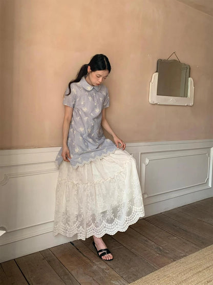 Striped Jacquette Cheongsam V-neck Dress