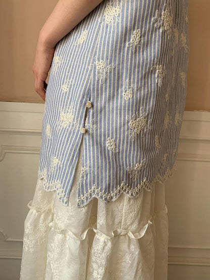 Dorydory Striped Jacquette Cheongsam V-neck Dress
