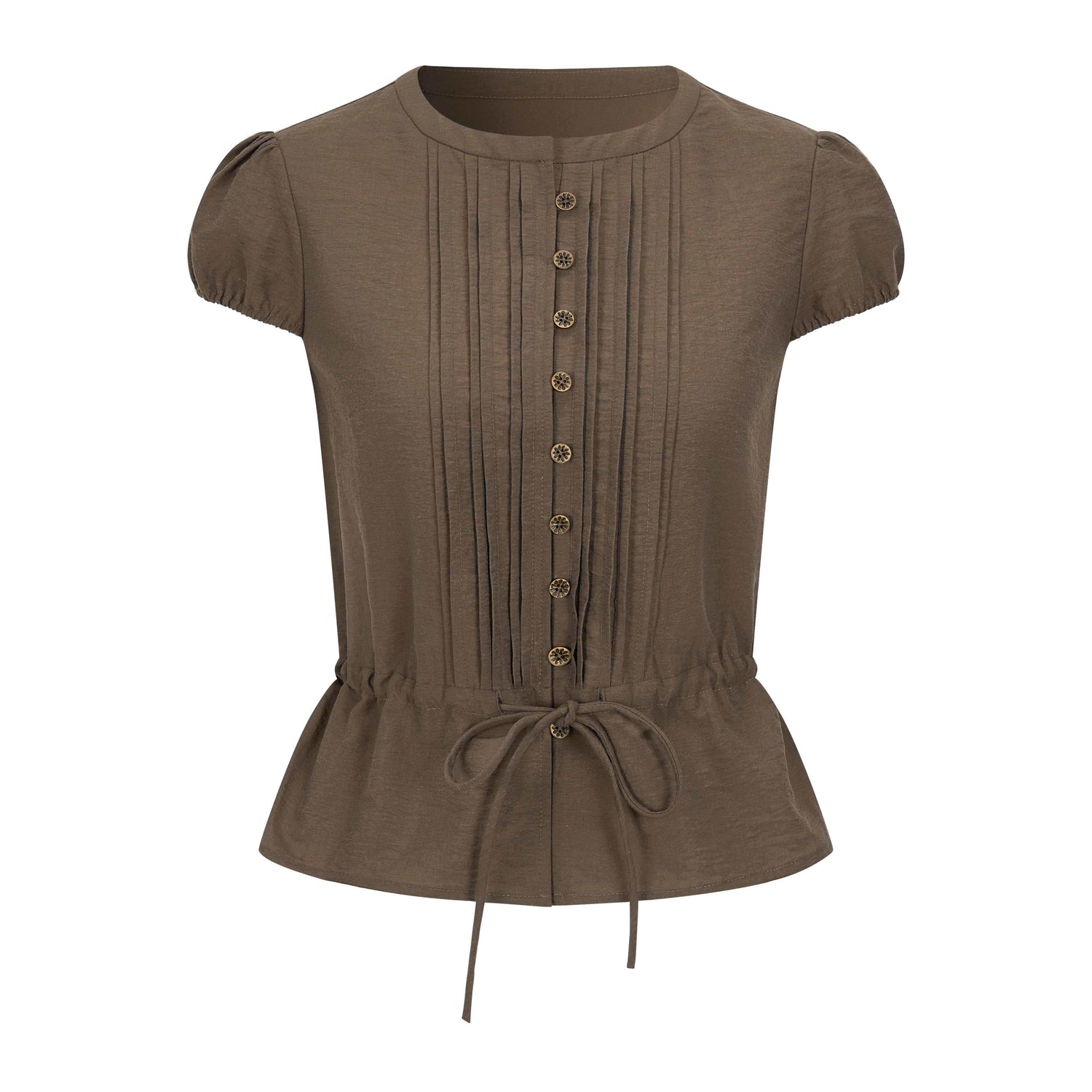 Dorydory_Striped_Puff_Sleeve_Tie_Waist_Slim_Fit_Women&
