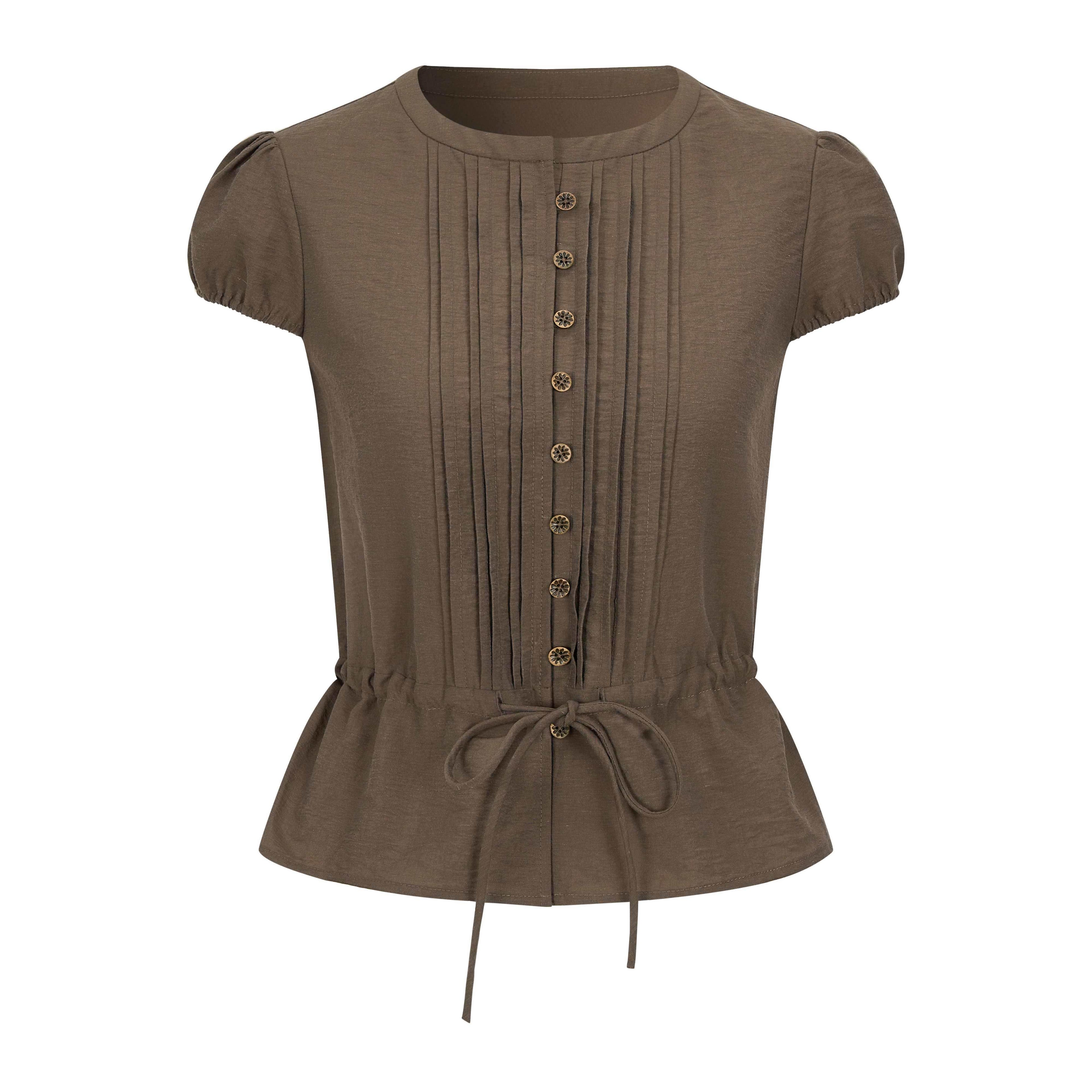 Dorydory_Striped_Puff_Sleeve_Tie_Waist_Slim_Fit_Women&
