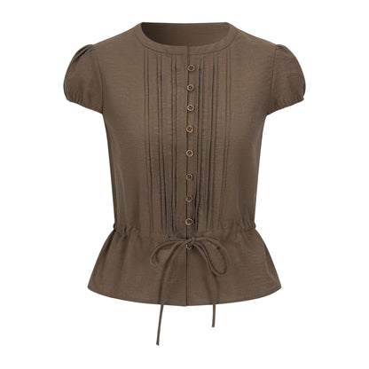 Dorydory_Striped_Puff_Sleeve_Tie_Waist_Slim_Fit_Women&