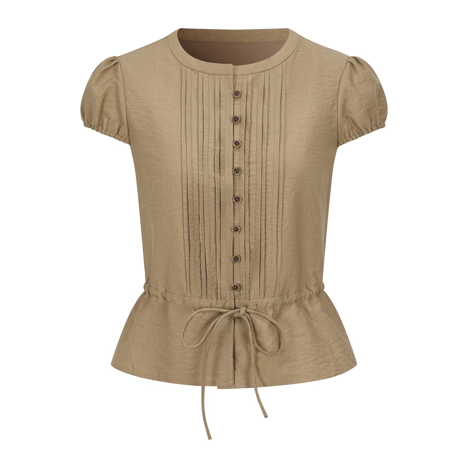 Dorydory_Striped_Puff_Sleeve_Tie_Waist_Slim_Fit_Women&