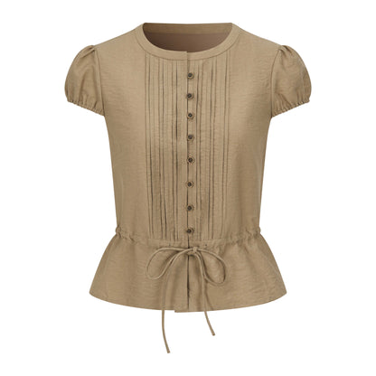 Dorydory_Striped_Puff_Sleeve_Tie_Waist_Slim_Fit_Women&