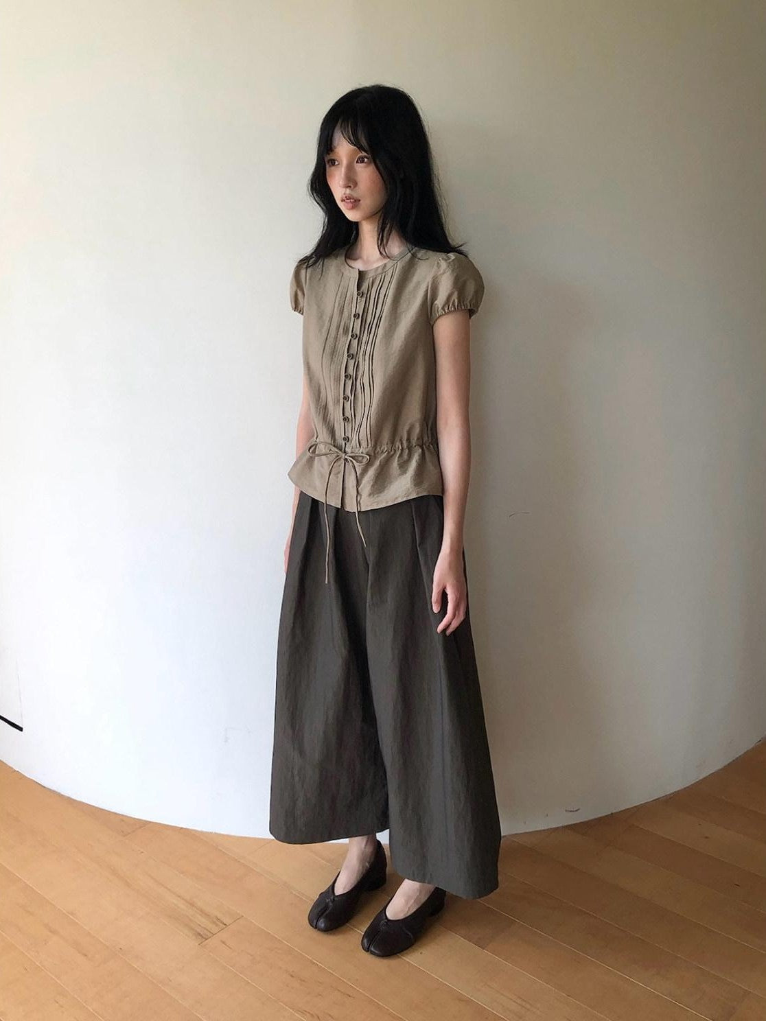 Dorydory Striped Puff Sleeve Tie Waist Slim Fit Women&