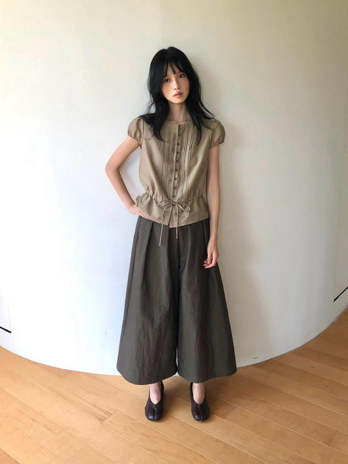 Dorydory Striped Puff Sleeve Tie Waist Slim Fit Women&