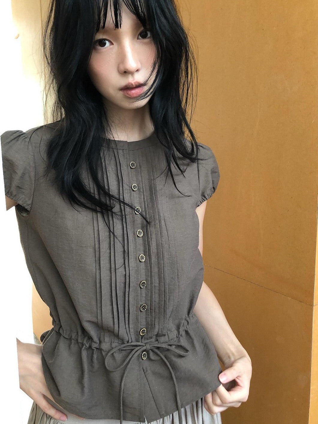 Dorydory Striped Puff Sleeve Tie Waist Slim Fit Women&