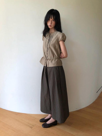 Dorydory Striped Puff Sleeve Tie Waist Slim Fit Women&