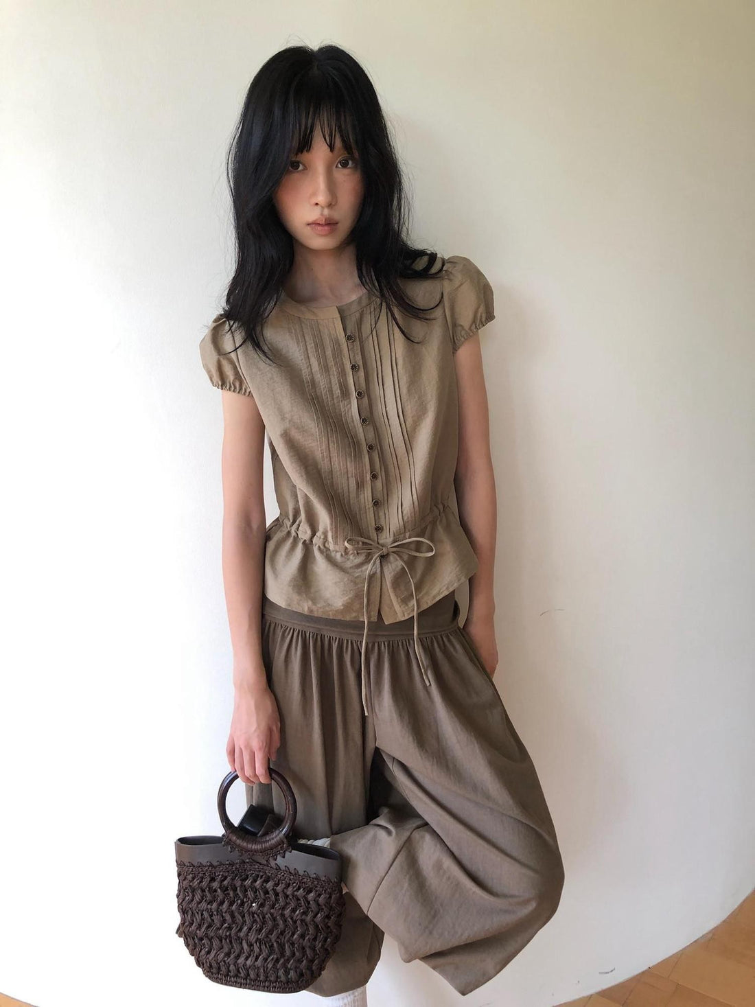 Dorydory Striped Puff Sleeve Tie Waist Slim Fit Women&