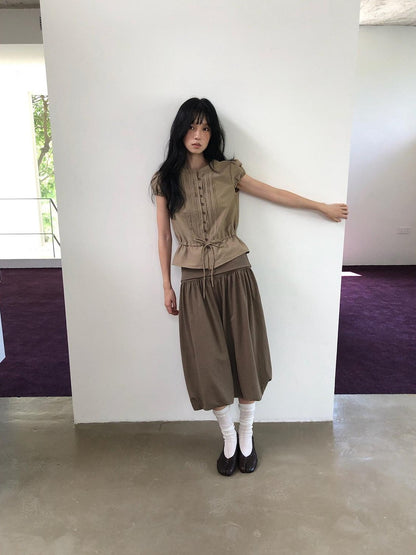 Dorydory Striped Puff Sleeve Tie Waist Slim Fit Women&