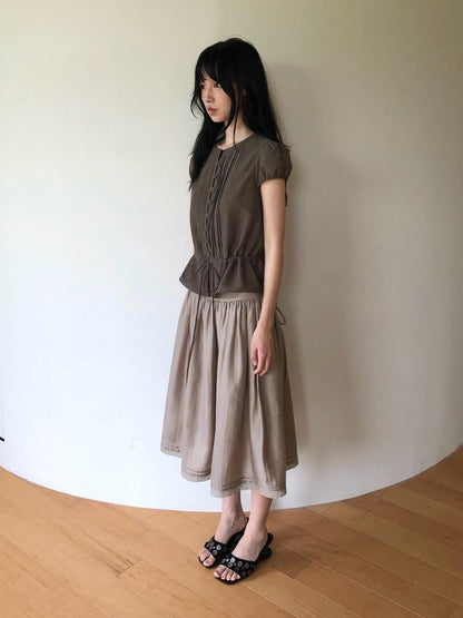 Dorydory Striped Puff Sleeve Tie Waist Slim Fit Women&