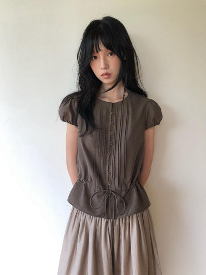 Dorydory Striped Puff Sleeve Tie Waist Slim Fit Women&