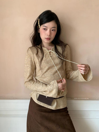Dorydory Striped Ribbed Knit T-shirt With Tie Detail
