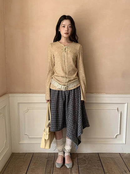 Striped Ribbed Knit T-shirt With Tie Detail