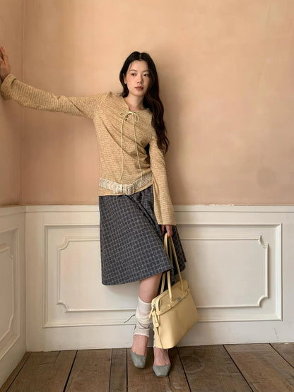 Striped Ribbed Knit T-shirt With Tie Detail