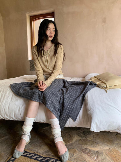 Dorydory Striped Ribbed Knit T-shirt With Tie Detail