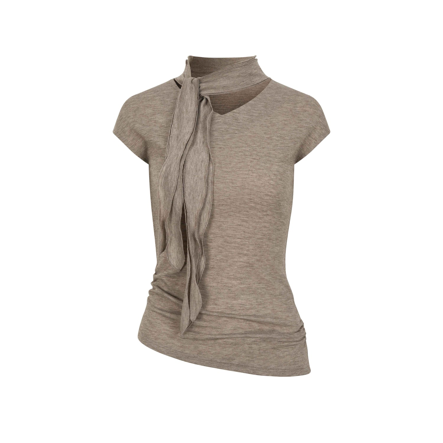 Dorydory_Taupe_V-neck_Tie_Knit_Slim_Women&