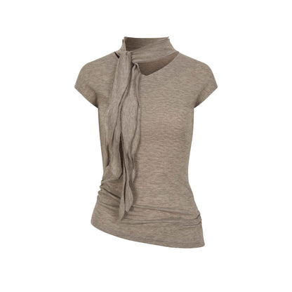 Dorydory_Taupe_V-neck_Tie_Knit_Slim_Women&